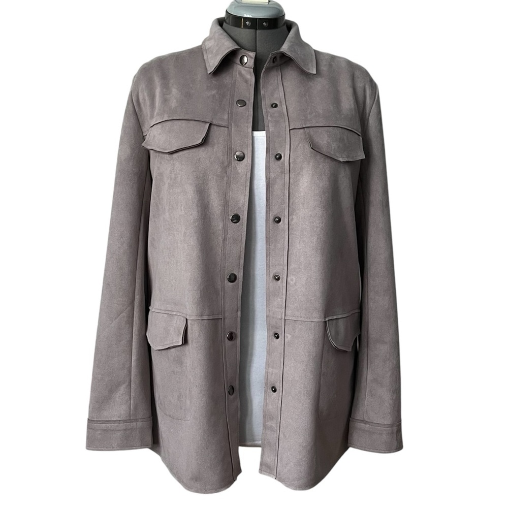 Solitaire Faux Suede Shacket Grey L